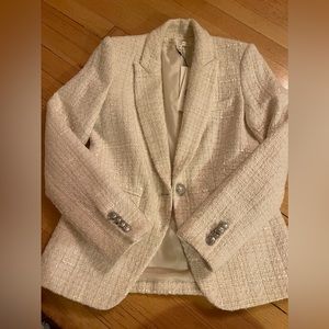 Veronica Beard Ivory Cream Cutaway Dickey Tweed Single Button Jacket